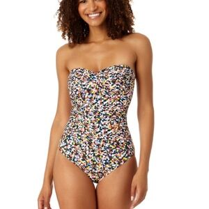 Anne Cole Multi Twist Shirred Bandeau One Piece Swimsuit Size 16